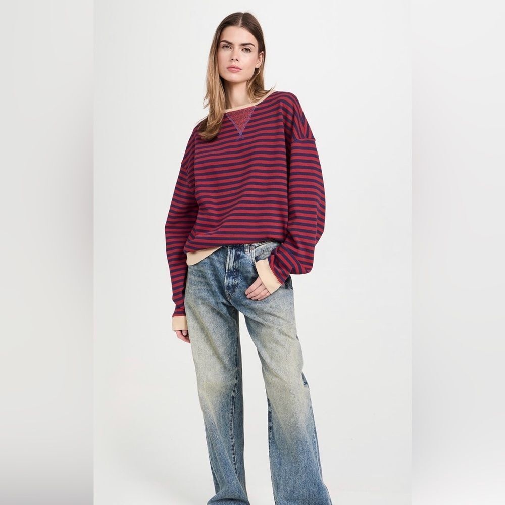 Free People We The Free Classic Striped Oversized Crewneck Size XL NWOT - Picture 4 of 7